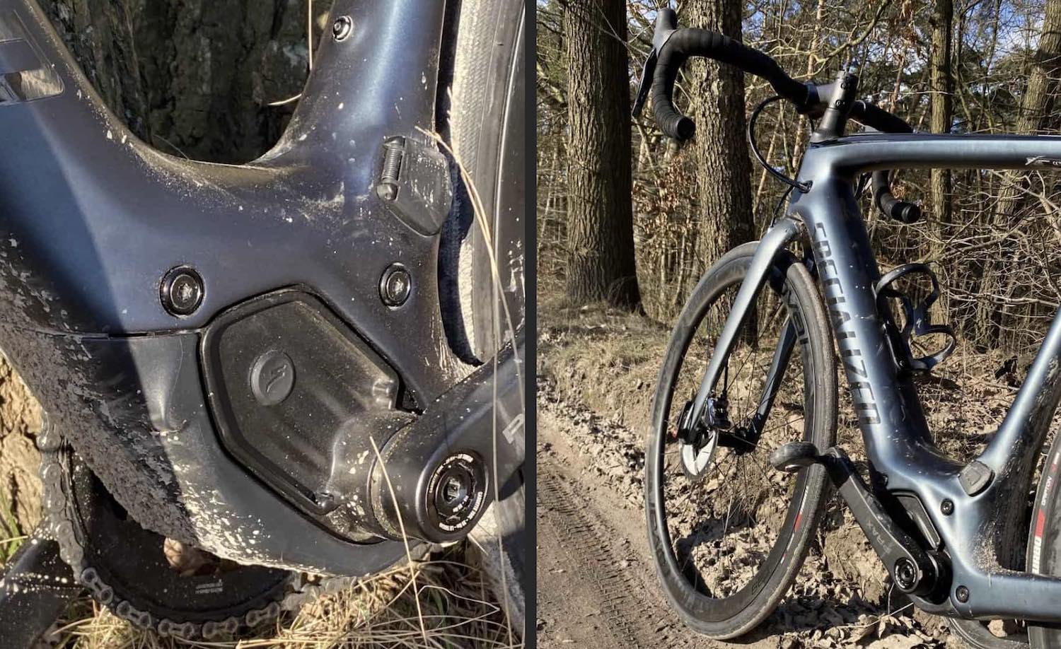 Bliski widok silnika elektrycznego Specialized na ramie roweru Turbo