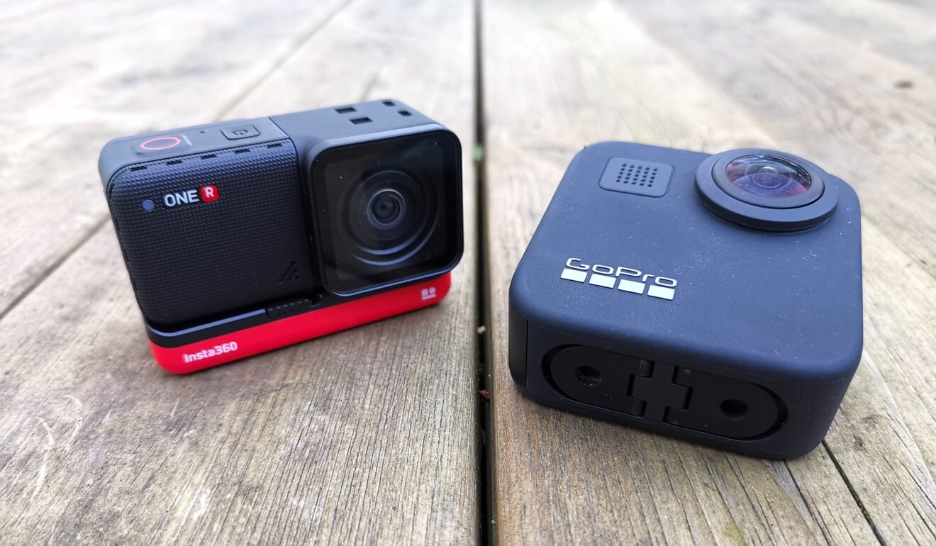 GoPro Max zamontowana na kasku snowboardzisty zjeżdża stokiem